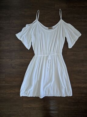 White Cold-Shoulder Tie-Waist Swimsuit Cover Up Dress Made In Italy